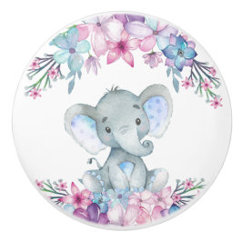 Cute Blommigt Watercolor Baby Elephant for Boy Knopp