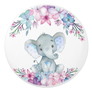 Cute Blommigt Watercolor Baby Elephant for Boy Knopp