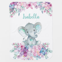 Cute Blommigt Watercolor Baby Elephant for Girl