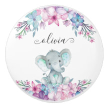 Cute Blommigt Watercolor Baby Elephant Namn Monogr