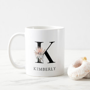 Cute Blommigt Watercolor Boho Monogram Kaffemugg