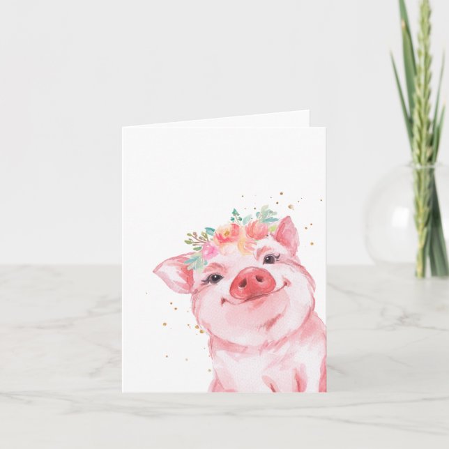 Cute Blommigt Watercolor Gris Kort (Framsida)