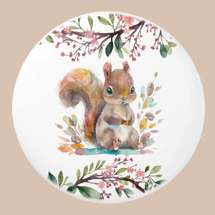 Cute Blommigt Woodland Squirrel Nursery Decor Knopp
