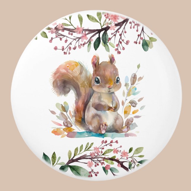 Cute Blommigt Woodland Squirrel Nursery Decor Knopp (Skapare uppladdad)