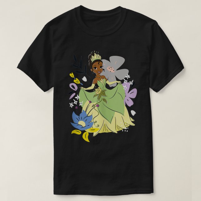 Cute-Blommigten Porträtt, och grodan Tiana-grisen T Shirt (Design framsida)