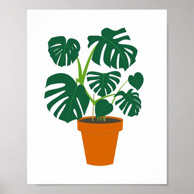 Cute Blommor Monstera i blomkruka Poster (Framsidan)