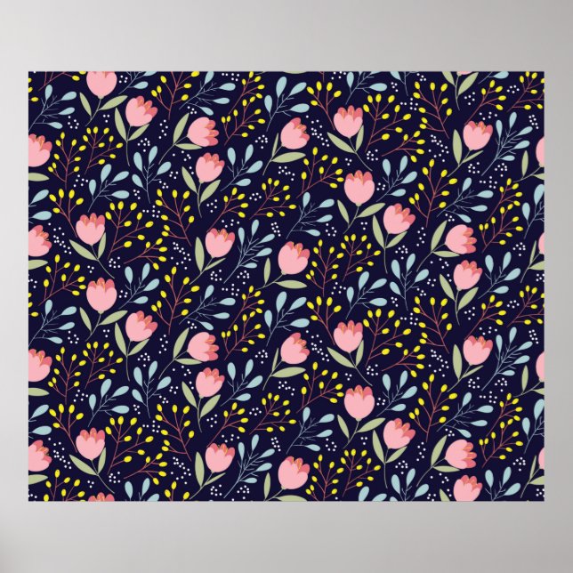 Cute Blommor, sömlösa mönster Poster (Framsidan)