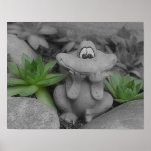 Cute Blomsterträdgård Frog Partial Färg Poster