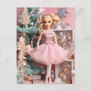 Cute Blond Doll Rosa Retro jul Vykort