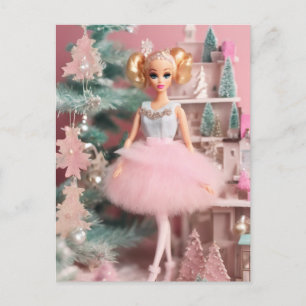 Cute Blond Doll Rosa Retro jul Vykort