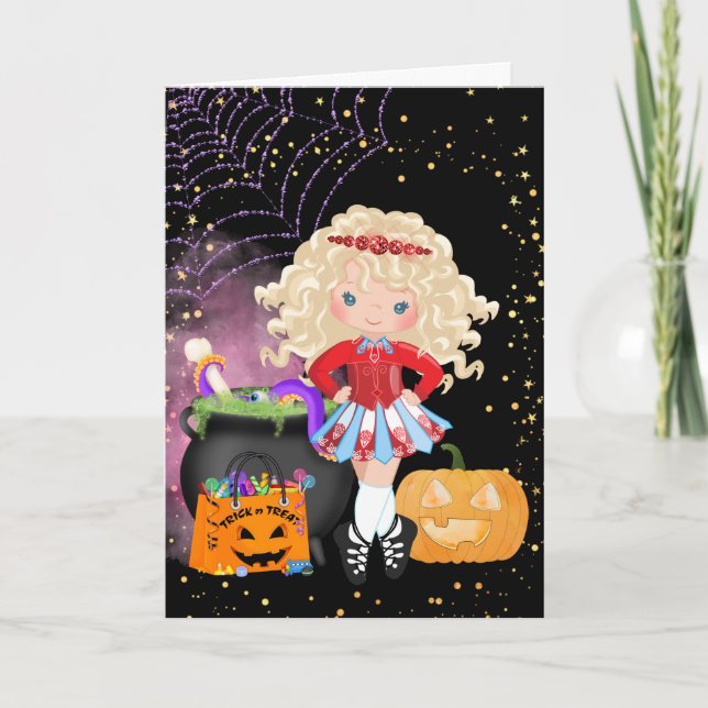 Cute Blond Irish Dancer Halloween Helgkort (Framsida)