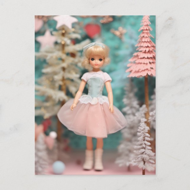 Cute Blond Pastel Retro-juldocka Vykort (Framsida)
