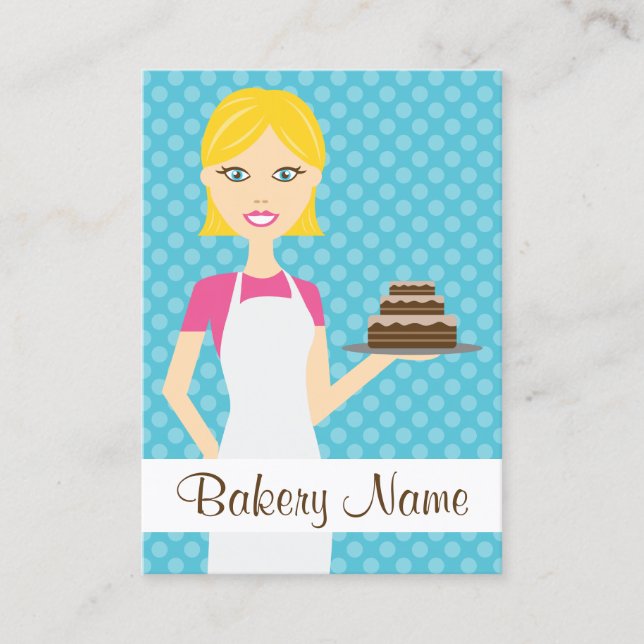 Cute Blonde Baker Woman Illustration Visitkort (Framsida)
