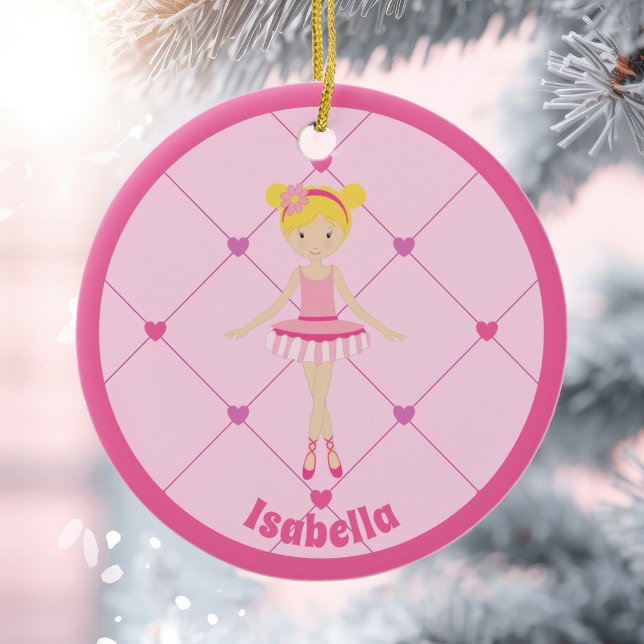Cute Blonde Ballerina Girl Anpassningsbar Rosa jul Julgransprydnad Keramik (Skapare uppladdad)