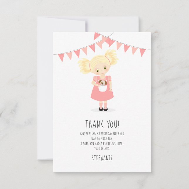 Cute Blonde Birthday Girl and Puppy Inbjudningar (Framsida)