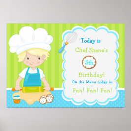 Cute Blonde Boy Baking Birthday Poster