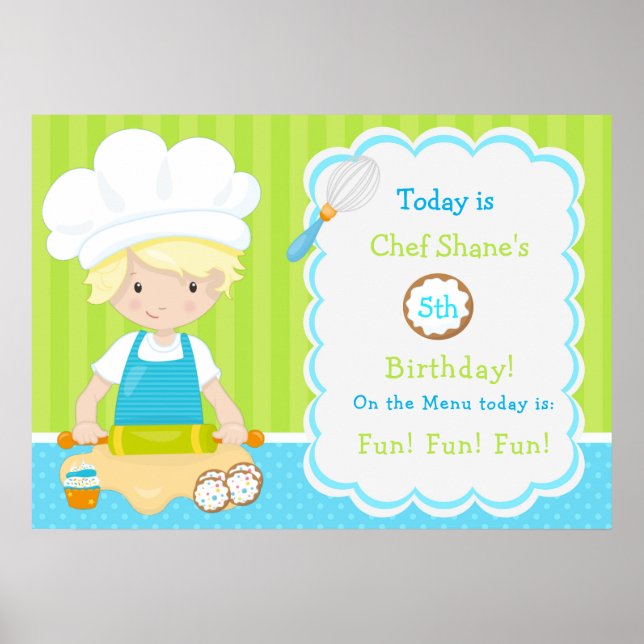Cute Blonde Boy Baking Birthday Poster (Framsidan)