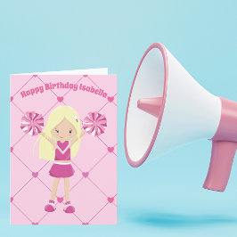 Cute Blonde Cheerledare Anpassningsbar Rosa Birthd Kort