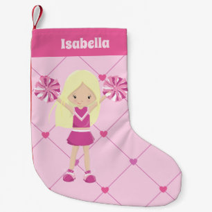 Cute Blonde Cheerledare Rosa Personlig Cheer Liten Julstrumpa