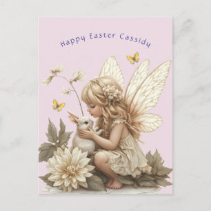 Cute Blonde Fairy Påskhare Rabbit Butterflies Vykort