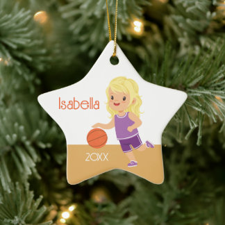 Cute Blonde Girl Basketball Julgransprydnad Keramik