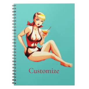 Cute Blonde Martini Bikini Girl Thunder_Cove Anteckningsbok