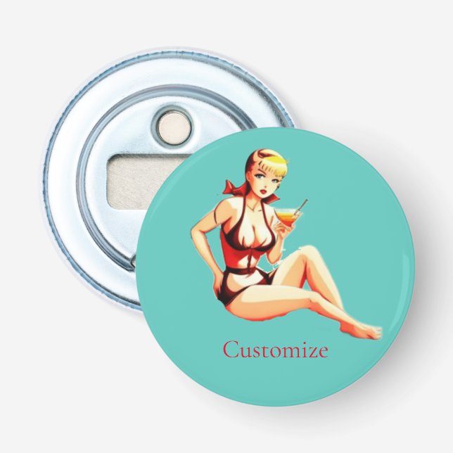 Cute Blonde Martini Bikini Girl Thunder_Cove Flasköppnare (Framsidan)