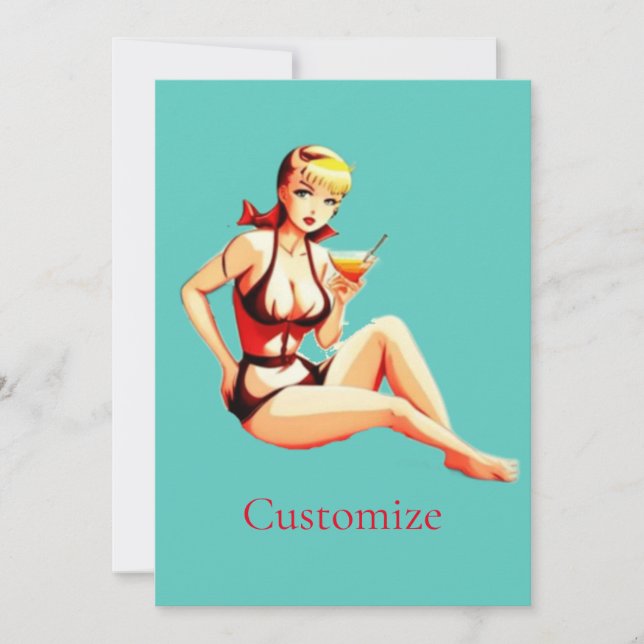 Cute Blonde Martini Bikini Girl Thunder_Cove Inbjudningar (Framsida)