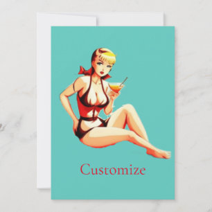 Cute Blonde Martini Bikini Girl Thunder_Cove Inbjudningar