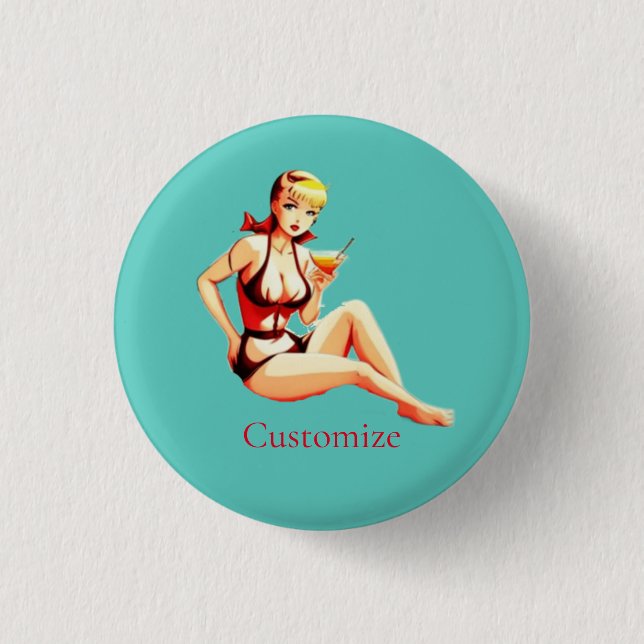 Cute Blonde Martini Bikini Girl Thunder_Cove Knapp (Framsida)