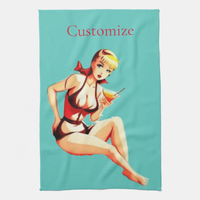 Cute Blonde Martini Bikini Girl Thunder_Cove Kökshandduk (Vertikal)