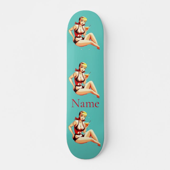 Cute Blonde Martini Bikini Girl Thunder_Cove Mini Skateboard Bräda 18,5 Cm (Framsida)