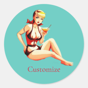 Cute Blonde Martini Bikini Girl Thunder_Cove Runt Klistermärke