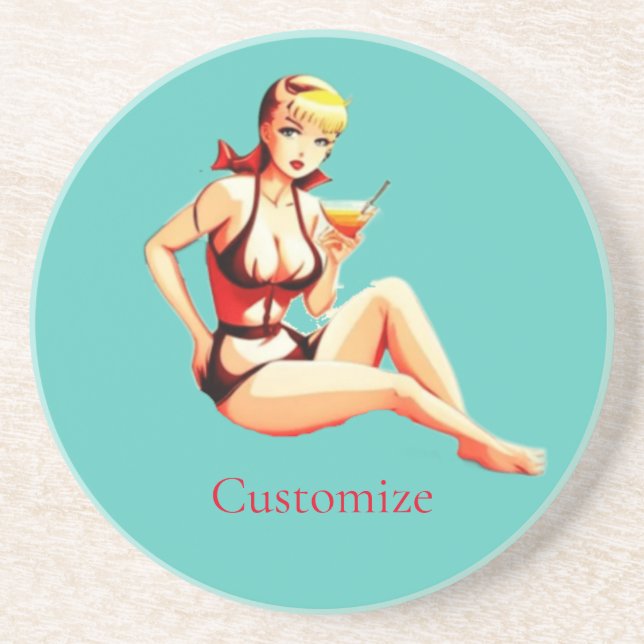 Cute Blonde Martini Bikini Girl Thunder_Cove Underlägg (Framsidan)