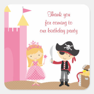 Cute Blonde Princess och Pirat Stickers Fyrkantigt Klistermärke