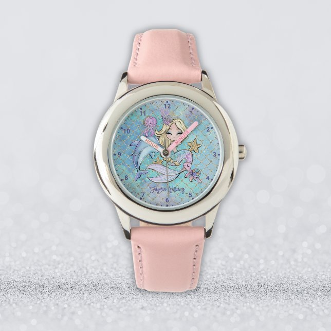 Cute Blonde Sjöjungfru Personlig Girl Armbandsur (Cute Blonde Mermaid Personalized Girl Watch
)