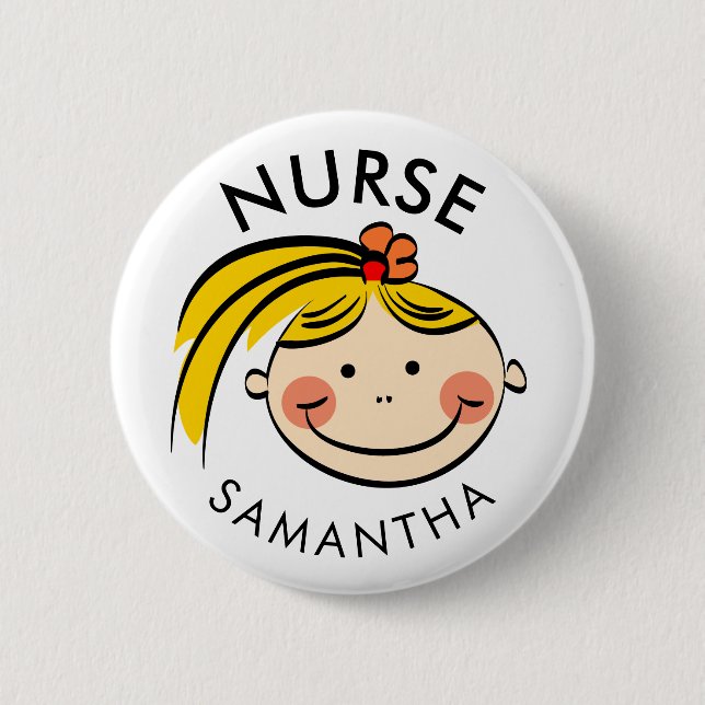 Cute Blonde Tecknad Nurse Namn Knapp (Framsida)