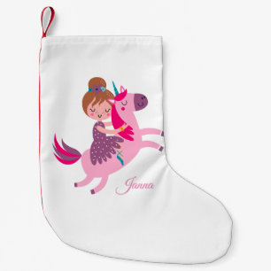 Cute Blondie med högt värde Girl Riding på Unicorn Liten Julstrumpa