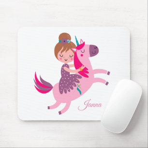 Cute Blondie med högt värde Girl Riding på Unicorn Musmatta