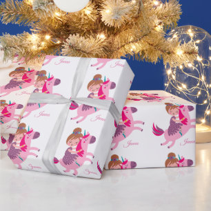 Cute Blondie med högt värde Girl Riding på Unicorn Presentpapper