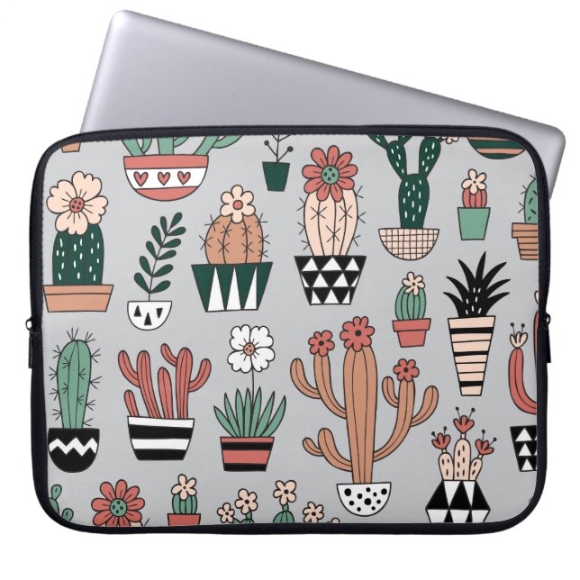 Cute Blooming Cactuses: Hand Drawn Mönster Laptop Fodral (Framsidan)