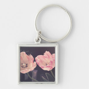 Cute Blooming Tulips - Personlig Fyrkantig Silverfärgad Nyckelring