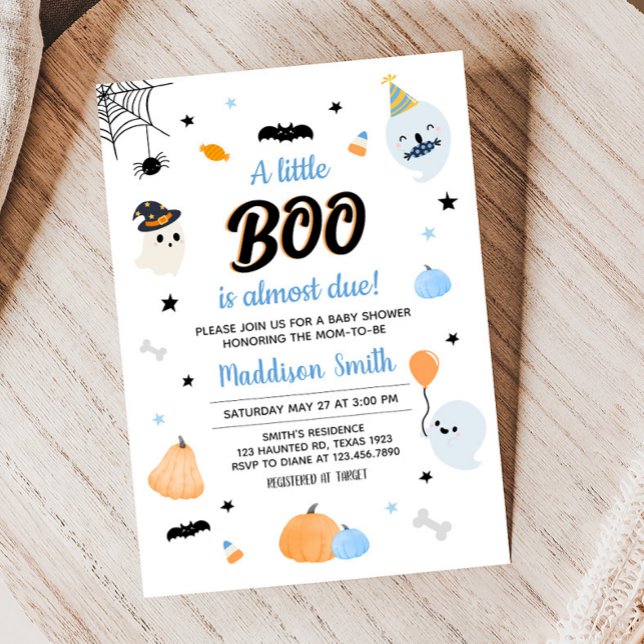 Cute Blue A Little Boo Baby Shower Inbjudningar (Cute Blue Ghost Baby Shower Invitation)