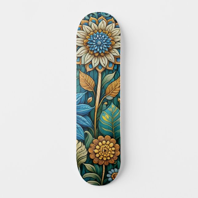 Cute Blue-Abstrakt Solrosdesign Wide Street Mini Skateboard Bräda 18,5 Cm (Framsida)