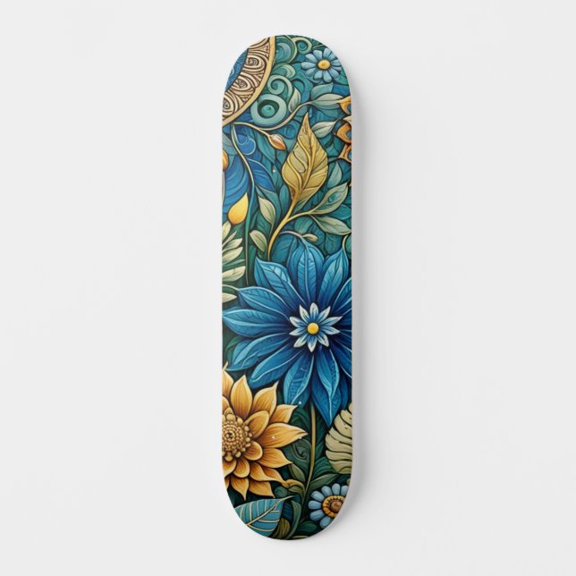 Cute Blue-Abstrakt Solrosdesign Wide Street Mini Skateboard Bräda 18,5 Cm (Framsida)