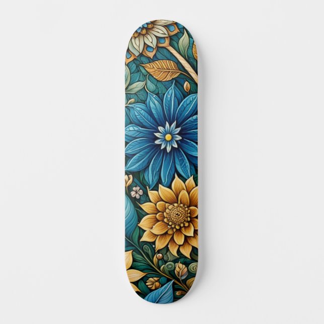 Cute Blue-Abstrakt Solrosdesign Wide Street Mini Skateboard Bräda 18,5 Cm (Framsida)