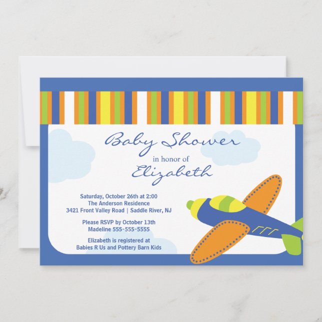 Cute Blue Airplane Boy Baby Shower-inbjudan Inbjudningar (Framsida)