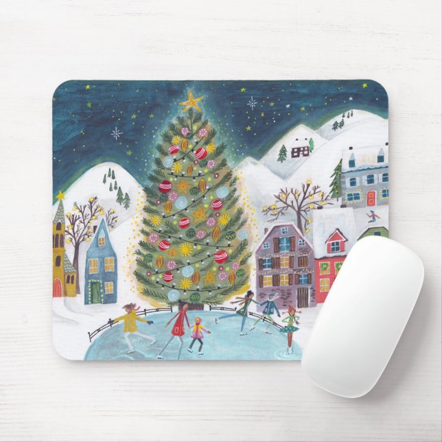 Cute Blue Alpine ski lodbad skidor jul Musmatta (Med mus)