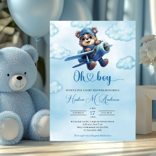 Cute Blue- and Brown nalle aviator Inbjudningar