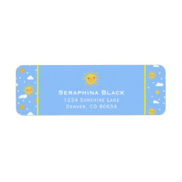 Cute Blue and Gult Sunshine Clouds Returadress Etikett